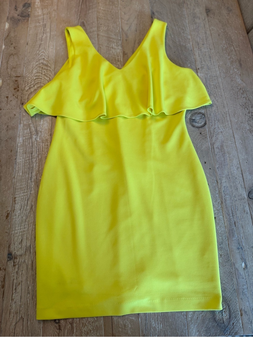 Badgley Mischka Bright Yellow V-Neck Ruffle Mini Dress 12